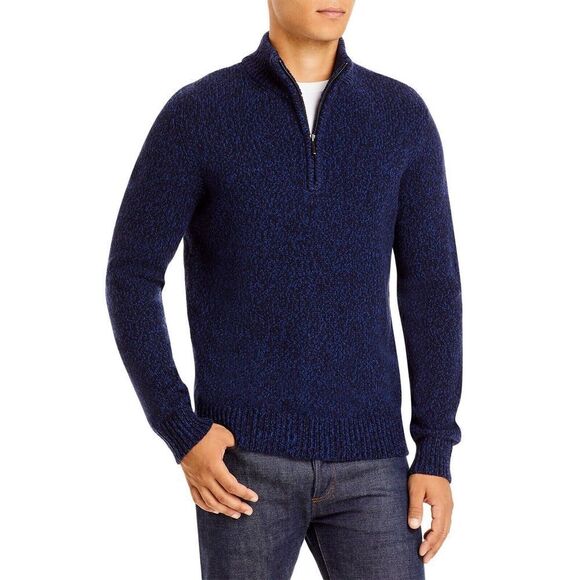 Men's Store Bloomingdale's Sz L Navy 1/4 Zip Merino Wool Mock Neck Sweater $198 - Picture 1 of 5
